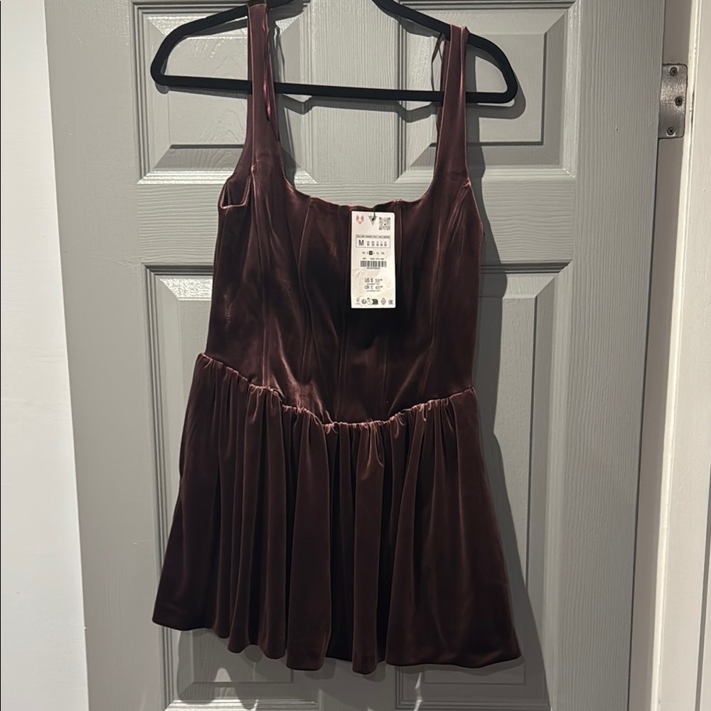 Zara Burgundy Velvet Mini Dress size medium brand new